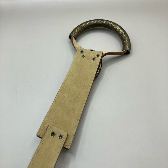 Women’s Belt Leather Stones Metal Artisan Unique Tan Velcro Adjustable 41” - Picture 6 of 9